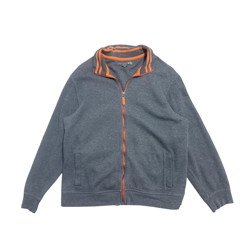 Old Navy Sweatshirt Mens XL Gray Full Zip Fleece Casual Jacket Orange Trim